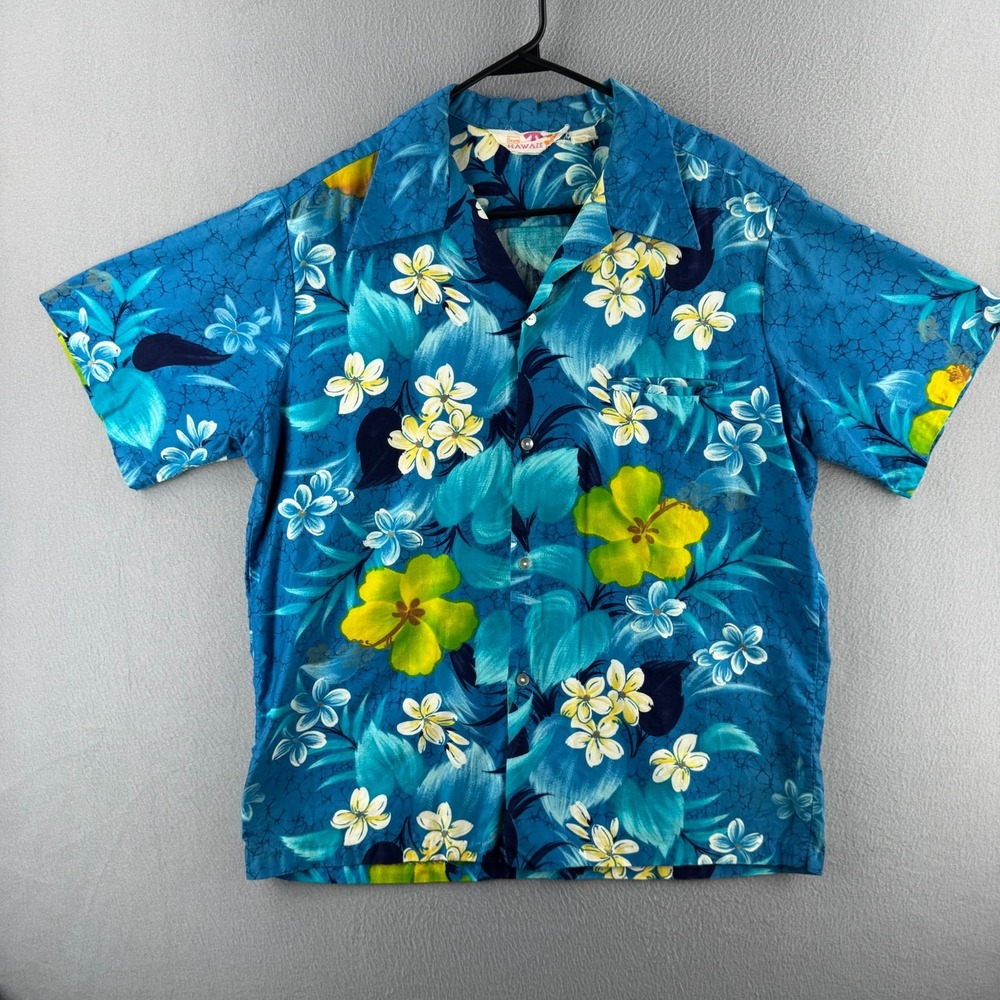 Vintage 60s 70s Sears Hawaiian Shirt Mens Large 24x29.5 Cotton Floral Aloha